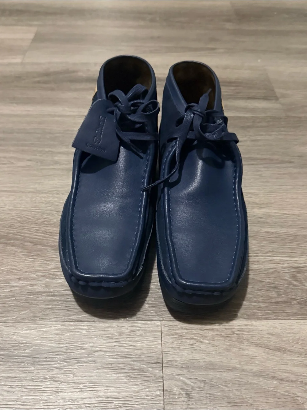 Men's Navy Leather Chukka Moc Toe Boots